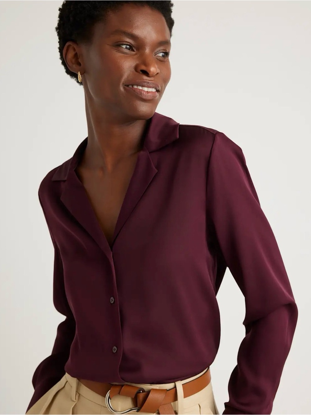 Quince Women's Button-Down Blouse in Deep Plum